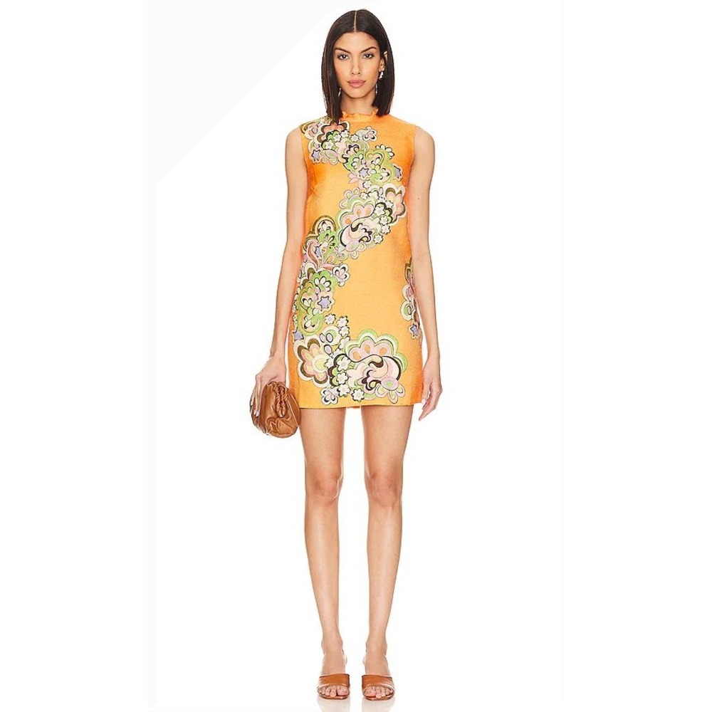 Alemais Womens Starscape Orange Floral Mini Shift Dress Size 6 Psychedelic Boho